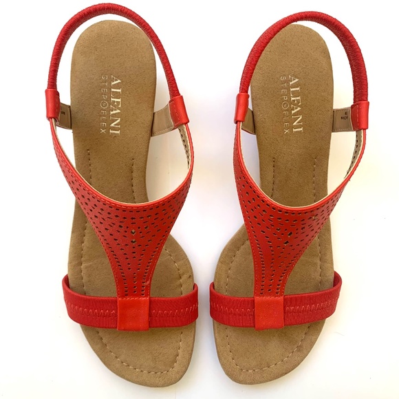 Alfani Red T Strap Wedge Sandal - Picture 4 of 6